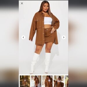 Brown Women's Jacket & Skirt Set